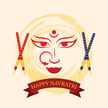 Happy navratri and Durga puja festival celebration with dandiya sticks design.