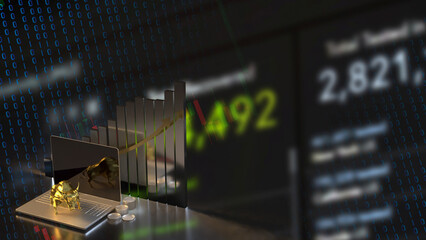 The Gold Bull on laptop for Business concept 3d rendering.