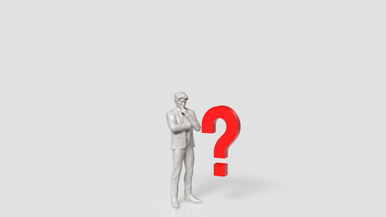 The  white man figure and red question symbol for  background  3d rendering..