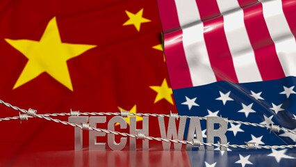 The Tech war text and barbed wire for Business or technology concept 3d rendering..
