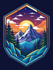 Mountain Range Silhouette at Sunset with Stars