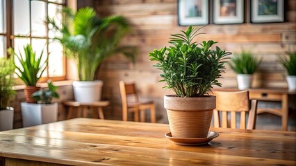 Potted plant on a wooden table in a cozy interior setting