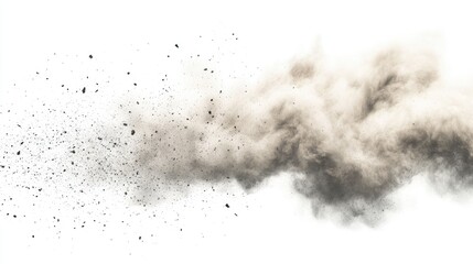 Swirling cloud of dust and debris, suspended in air, set against a clear, transparent background