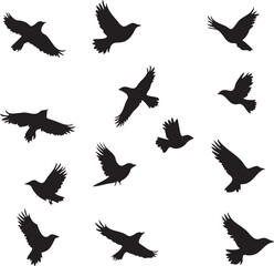 Set of black birds silhouette vector black birds