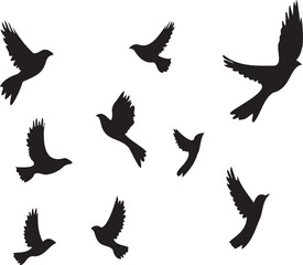 Set of black birds silhouette vector black birds