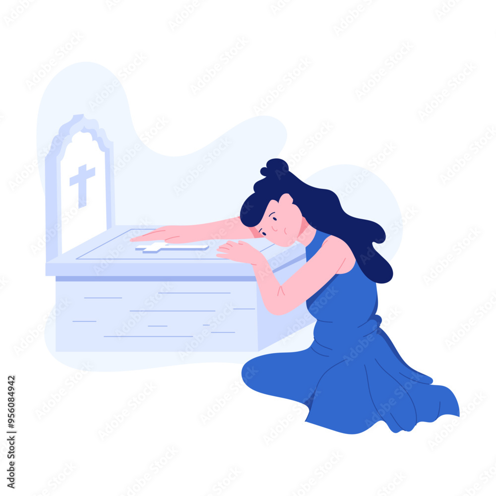 Poster A flat illustration of grave mourning 