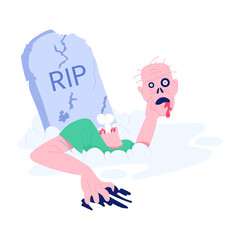 Zombie grave illustration in flat style 