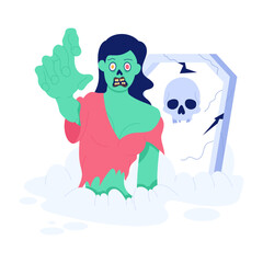 Dead zombie grave illustration in flat style 
