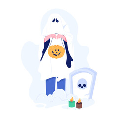 Halloween graveyard illustration in flat style