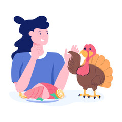 A flat character illustration of turkey day 