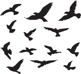 Set of black birds silhouette vector black birds