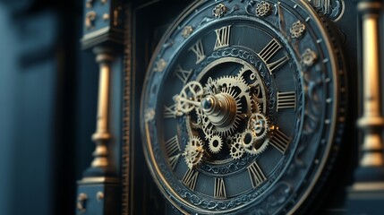Obraz premium A detailed 3D model of a classic antique clock, showcasing intricate gears and elegant craftsmanship.