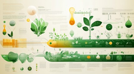 A detailed infographic about the process of photosynthesis, featuring diagrams and illustrations of plant cells and energy conversion.
