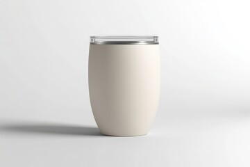A modern, minimalist insulated cup with a clear lid for beverages.