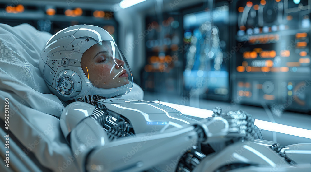 Poster AI in healthcare technology. robot in the science lab. Generative AI.