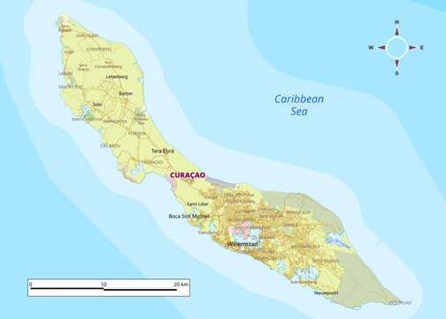 Curacao detailed physical political map