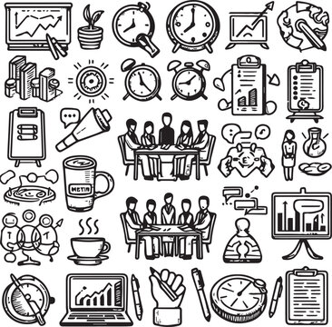 doodle business icons set