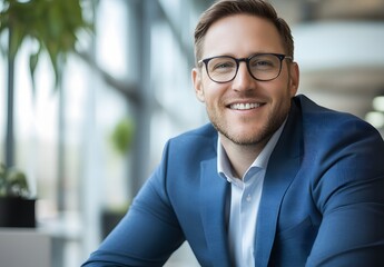 Fototapeta premium Portrait of a smiling businessman in a blue suit,headshot