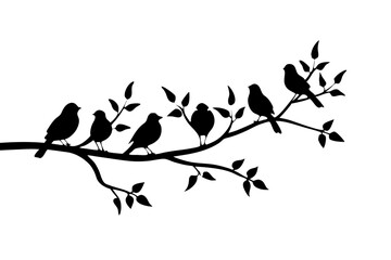 Birds On Branch Tree silhouette vector illustration