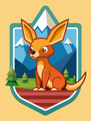 Cartoon Fennec Fox Sitting in Mountain Landscape