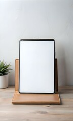 Clean and modern mockup of a tablet in a brown leather case.