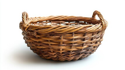 Obraz premium Wicker basket with two handles on a white background.