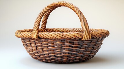 Obraz premium Wicker basket with one handle on a white background.