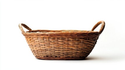 Obraz premium Wicker basket with two handles on a white background.