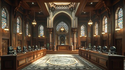 Obraz premium e a courtroom scene where Islamic principles