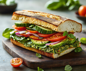 a delicious vegetarian sandwich AI generative.