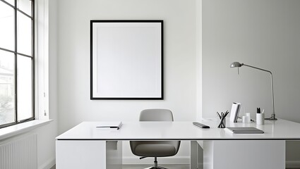 Stylish Frame Poster Mockup with a Contemporary Living Room Background, Ideal for Presenting Your Artwork, Posters, or Digital Designs