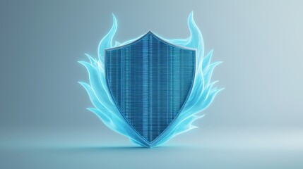 A glowing blue shield with flames, symbolizing protection and power.
