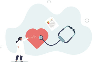 Diagnostic examination with ECG test, pulse and heartbeat measuring .flat design with people.