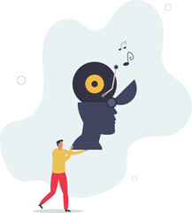 Listen to music while study or working, melody to relax or enjoy life, psychology or chill music help emotional concept.flat design with people.