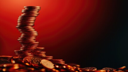 Obraz premium Coins tumbling down a staircase with an interest rate symbol, declining financial returns
