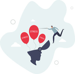 Stress management, relaxation to relieve anxiety or anger from your brain, meditation to help reduce stress concept.flat design with people.