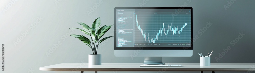 Poster website design in progress on a curved monitor, sleek user interface elements, cutting-edge web deve