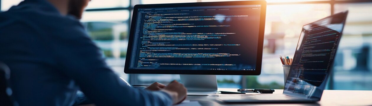 Developer testing website responsiveness on multiple devices, cross-browser compatibility, user experience optimization.