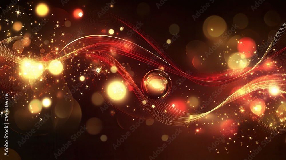 Poster glowing lines and spherical elements blend in a festive display, evoking the spirit of celebration w