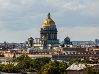 Saint Petersburg, Russia, August 24, 2024. City landscape. Dome St Isaac's Cathedral, view from above