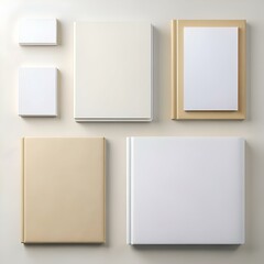A clean and modern mockup featuring five blank books and notepads. perfect for showcasing branding. designs. or showcasing your latest products.