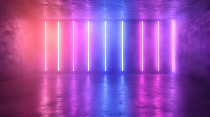 Neon Glowing Lines in a Concrete Room