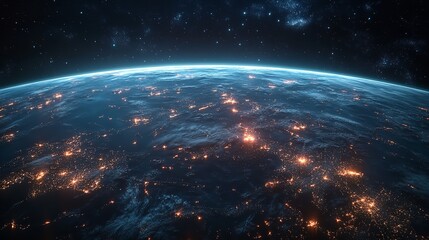 Fototapeta premium Earth planet at night. Abstract wallpaper. City lights on planet.