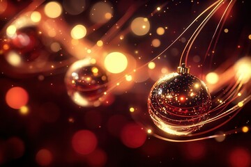 Bright, glowing lines twist elegantly among spherical baubles, evoking a festive feeling typical of Christmas celebrations. Generative AI