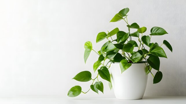 緑の葉が垂れ下がったポトスの植物