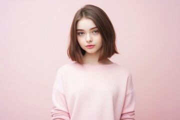 Obraz premium A young woman with a pink shirt