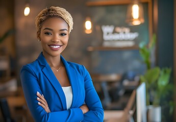 Naklejka premium portrait of smiling African businesswoman,headshot