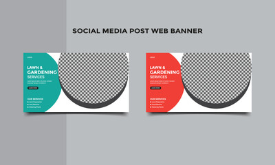 Lawn and Gardening service social media post web banner template.