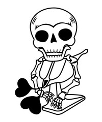 Design skulls graphic print, Skeleton squeezed out of juicer into heart shape, Design element for textile, fabric pattern design decorations templates and other designs. Used to make fabric.