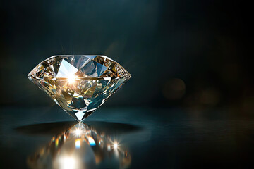 Fototapeta premium A Single Diamond Sparkles Brilliantly, Capturing Light and Reflecting a Stunning, Glimmering Glow.